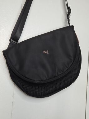 Puma Black Crossbody Bag with Rose Gold Details Fold-Over Pocket Design